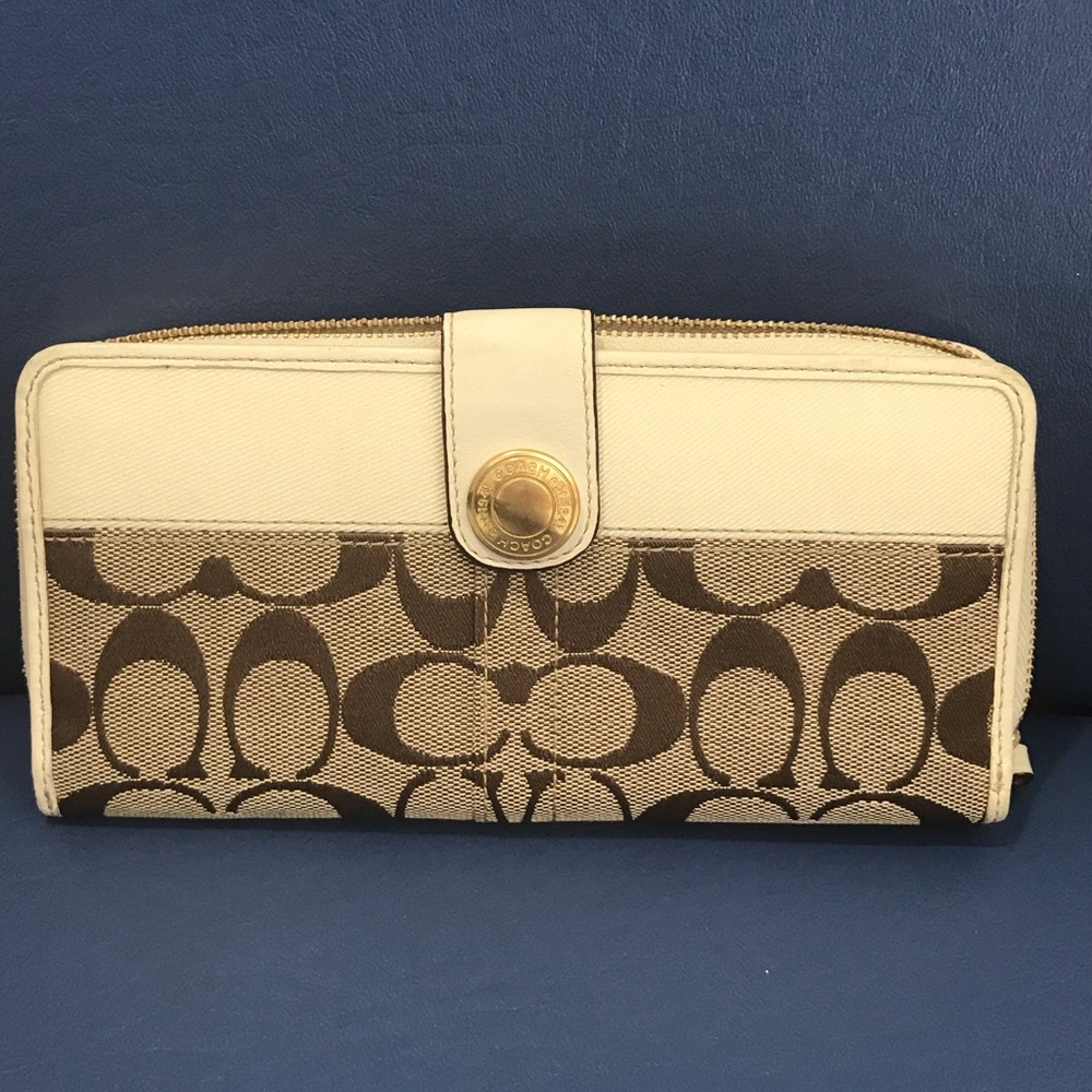 Coach brown/cream signature canvas/leather wallet
